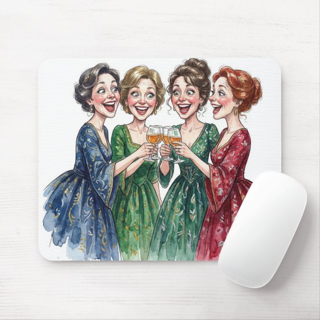Damenfreundinnen mit Weingläsern anstoßen Mousepad (Mit Mouse)