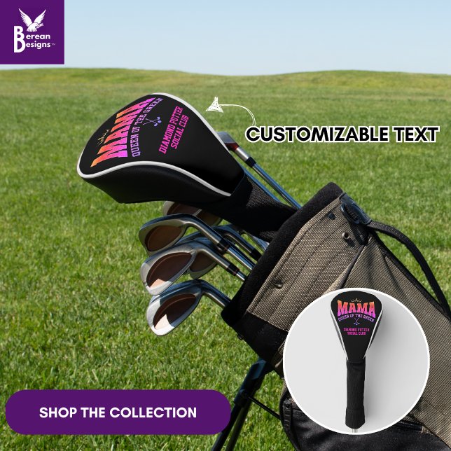 DamengolfMAMA-KÖNIGIN DER GRÜNEN MASSGESCHNITT Golf Headcover (Stylish MAMA QUEEN OF THE GREEN Women's Golf head cover with customizable text for golf moms.)