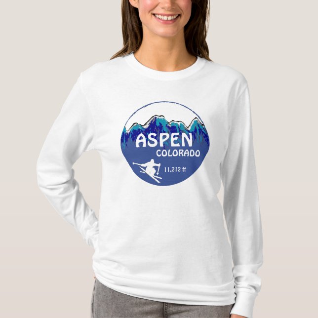 Damenski-Kunst Hoodie Aspen Colorado blauer T-Shirt (Vorderseite)