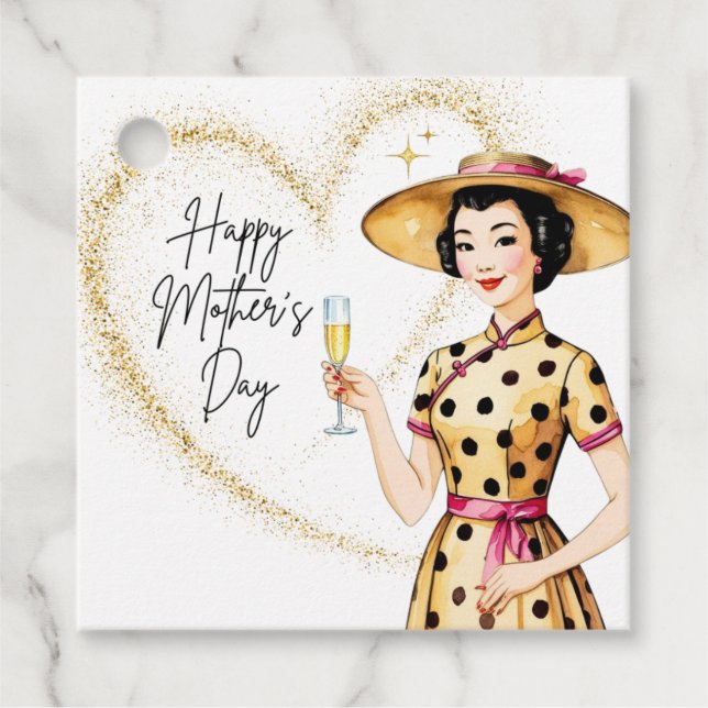 Damentags - Asiatische Dame mit Goldhut Geschenkanhänger (Vorderseite)