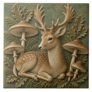 Damhirsche und Waldpilze Herbstliche Tierwelt Fliese