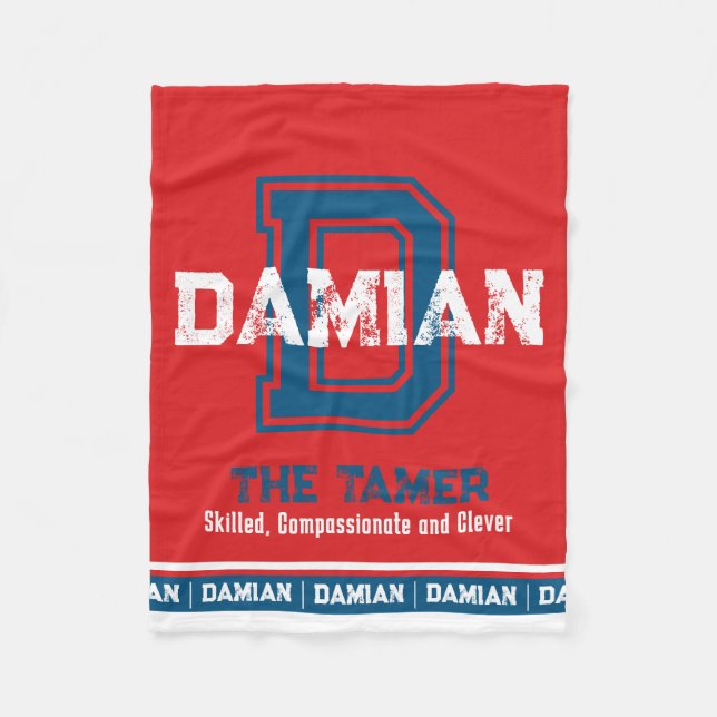 Damian Name bedeutet Sportmonogramm rot blau Fleecedecke (Vorderseite)