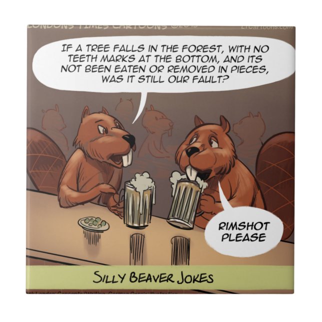 Dämliche Biber Witze Lustiger Cartoon Fliese (Vorderseite)