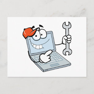 dämliche Computerrestaurierung Cartoon-Laptop mit  Postkarte