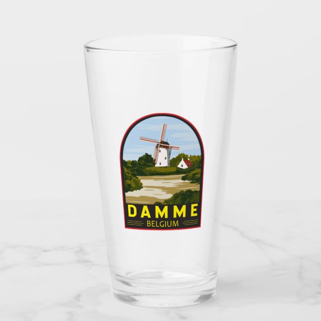 Damme Belgium Retro Travel Art Vintag Glas (Vorderseite)