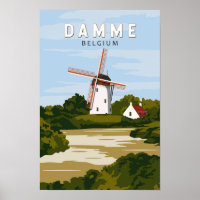 Damme Belgium Retro Travel Art Vintag