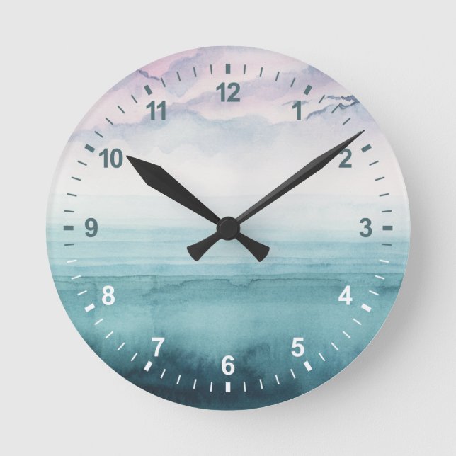 Dämmerung auf der Bucht - Aquarell Runde Wanduhr (Vorderseite)