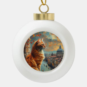 Dämmerung in Venedig Rote Katze an einem Kanal Keramik Kugel-Ornament