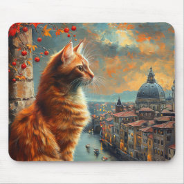 Dämmerung in Venedig | Rote Katze an einem Kanal Mousepad