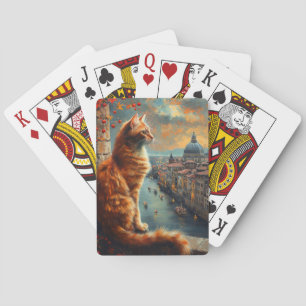 Dämmerung in Venedig Rote Katze an einem Kanal Spielkarten