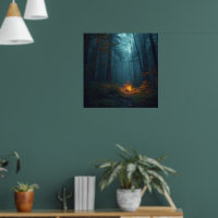 Dämmerung-Lagerfeuer – Mystischer Wald-Kunstprint