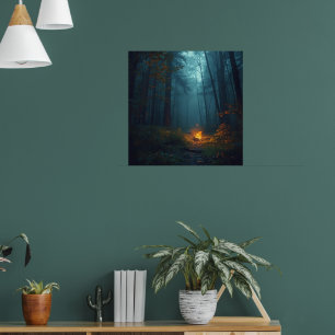 Dämmerung-Lagerfeuer – Mystischer Wald-Kunstprint Poster