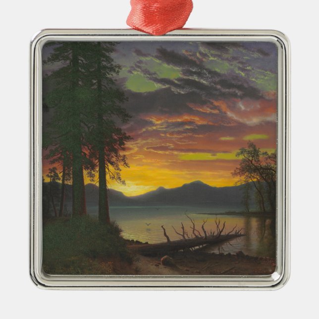 Dämmerung, Lake Tahoe, c.1870s (Öl auf Leinwand) Ornament Aus Metall (Vorne)
