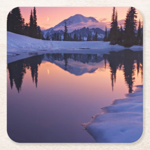 Dämmerung, Tarn und sichelförmiger Mond Rechteckiger Pappuntersetzer