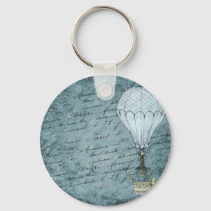 Dämmerungsblauer Heißluftballon Steampunk Handschr Schlüsselanhänger