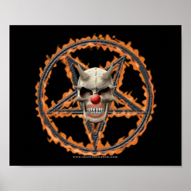 Dämon Clown Skull & Burning Pentagramm Poster (Vorne)