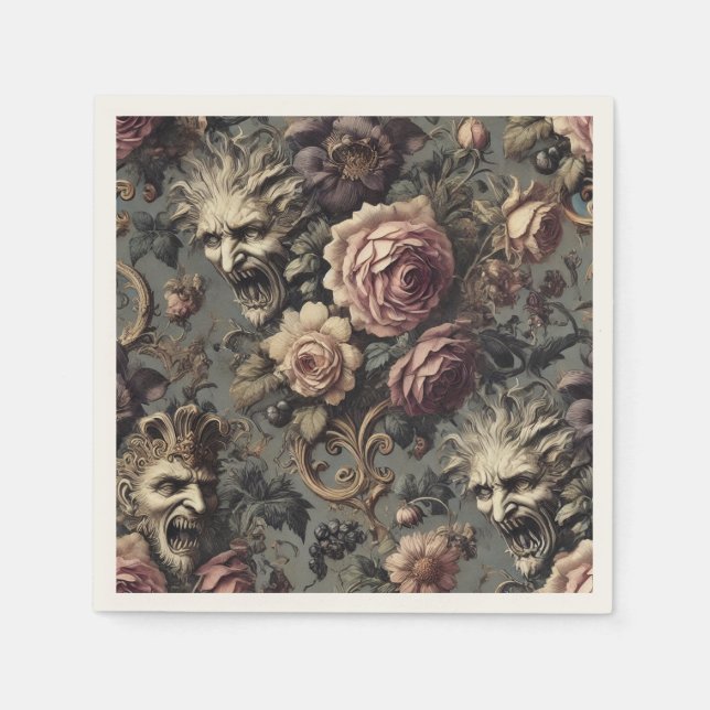 Dämonen der Kriminalität – Gothic Floral Design Serviette (Vorderseite)