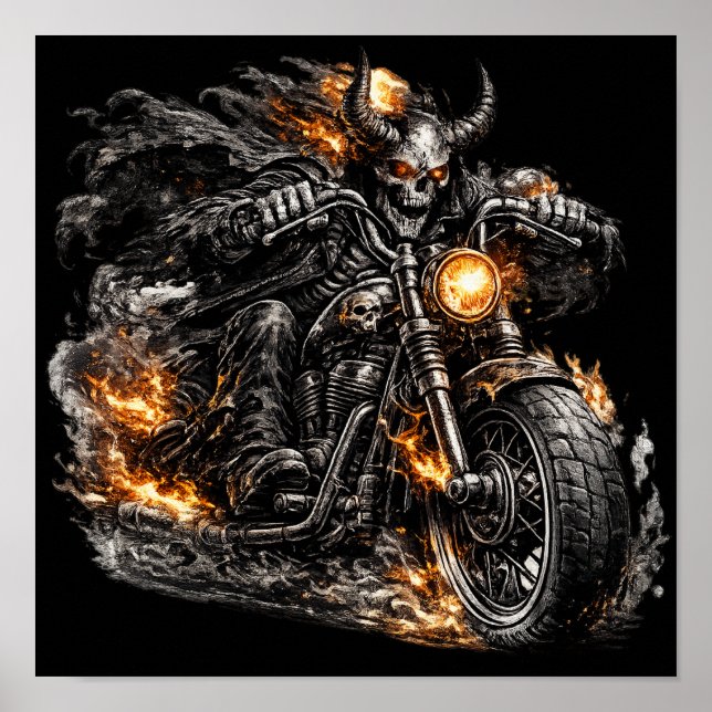 Dämonenschädel Biker Motorrad Poster (Vorne)