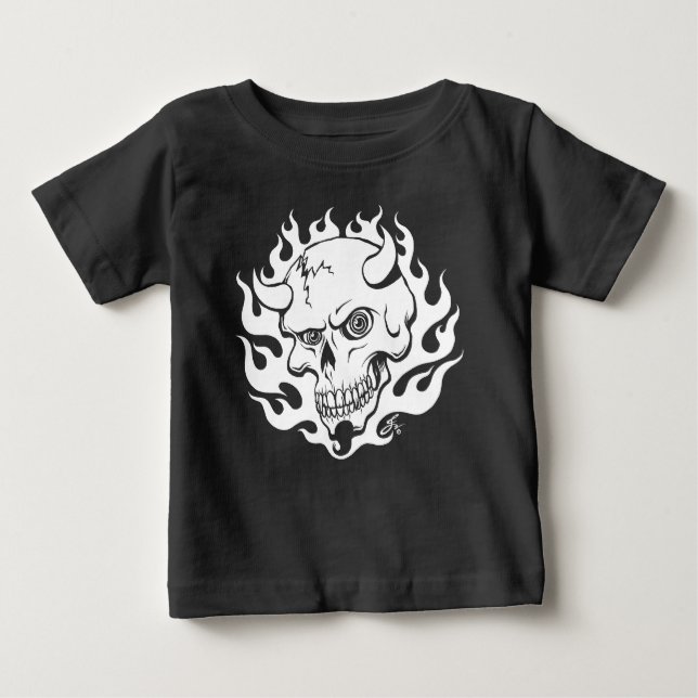 Dämonenschädel in Flammen Baby T-shirt (Vorderseite)