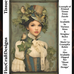 Dampf-Lady mit Hut, Efeu & Vögel DK3L Decoupage Seidenpapier