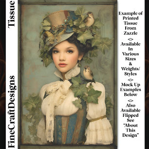 Dampf-Lady mit Hut, Efeu & Vögel DK3R Decoupage Seidenpapier