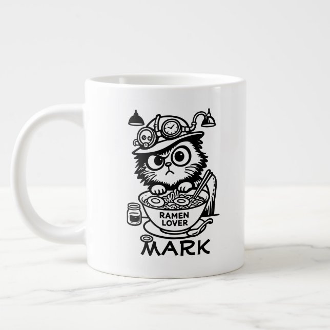 Dampf-Punk-Katze Grumpy Ramen Lustiger Riesencafet Jumbo-Tasse (Links)
