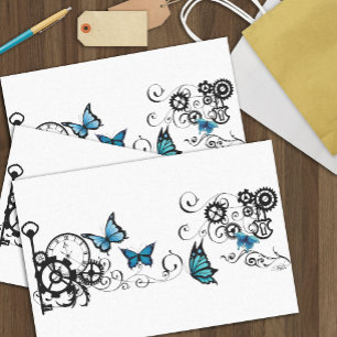 Dampf-Punk-Stammes Blaue Schmetterlinge Getriebe W Seidenpapier