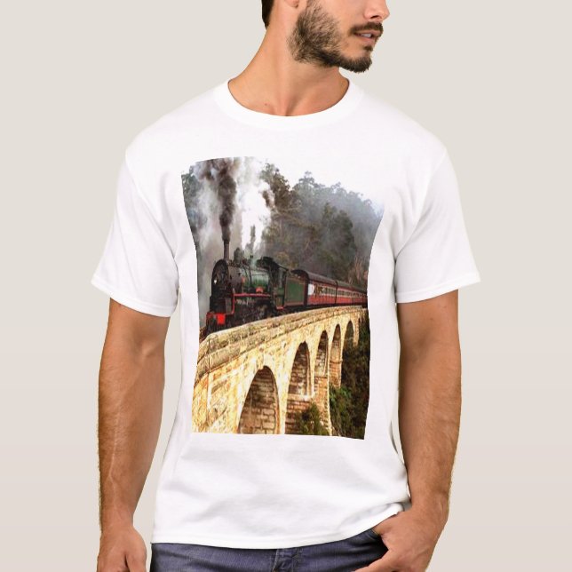 Dampf-Zug-Überfahrt-Brücken-T - Shirt (Vorderseite)