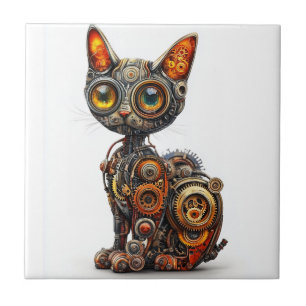 Dampfbetriebene Schnurren � Steampunk-Roboterkatze Fliese