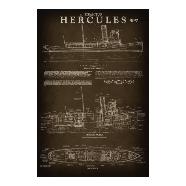 Dampfboot HERCULES Blueprint 1907 Fotodruck (Vorne)