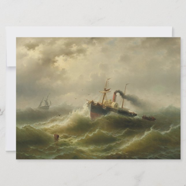 Dampfboot in einem Sturm an der Nordsee Karte (Vorderseite)