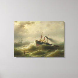 Dampfboot in einem Sturm an der Nordsee Leinwanddruck