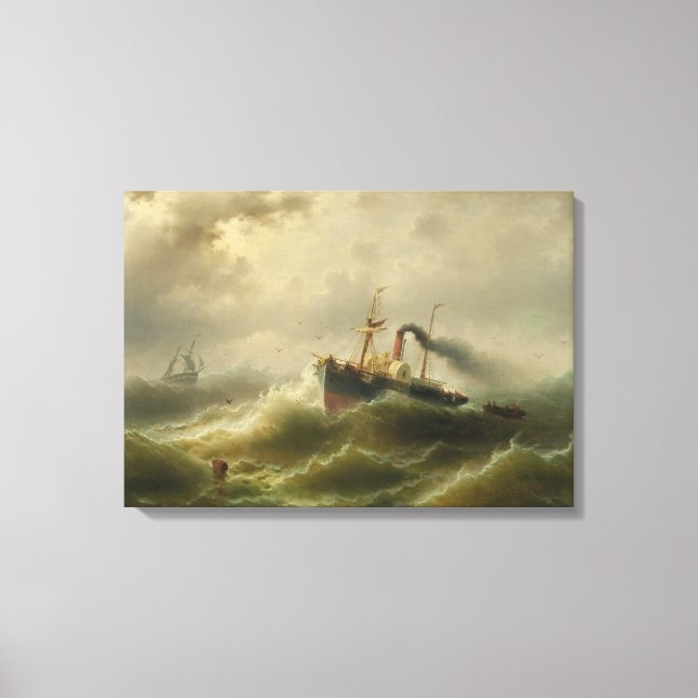 Dampfboot in einem Sturm an der Nordsee Leinwanddruck (Vorderseite)