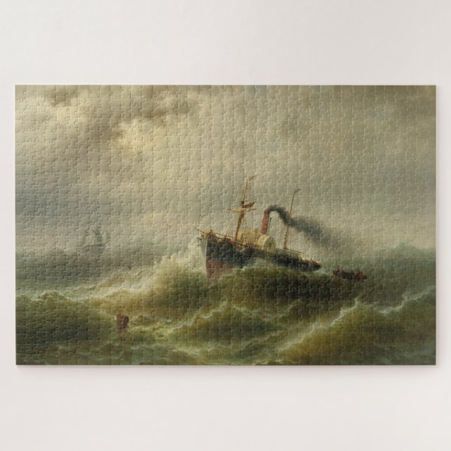 Dampfboot in einem Sturm an der Nordsee Puzzle (Horizontal)