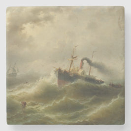 Dampfboot in einem Sturm an der Nordsee Steinuntersetzer