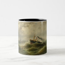 Dampfboot in einem Sturm an der Nordsee Zweifarbige Tasse