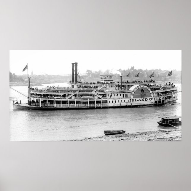 Dampfboot 'Island Queen' 1906 BW Poster (Vorne)