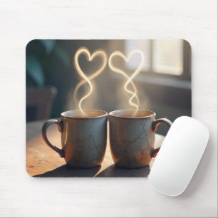 Dampfende Kaffeebecher mit Herzform Mousepad