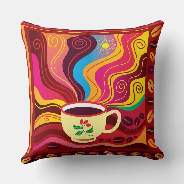 Dampfende Kaffeetasse Muster Kissen (Rückseite)