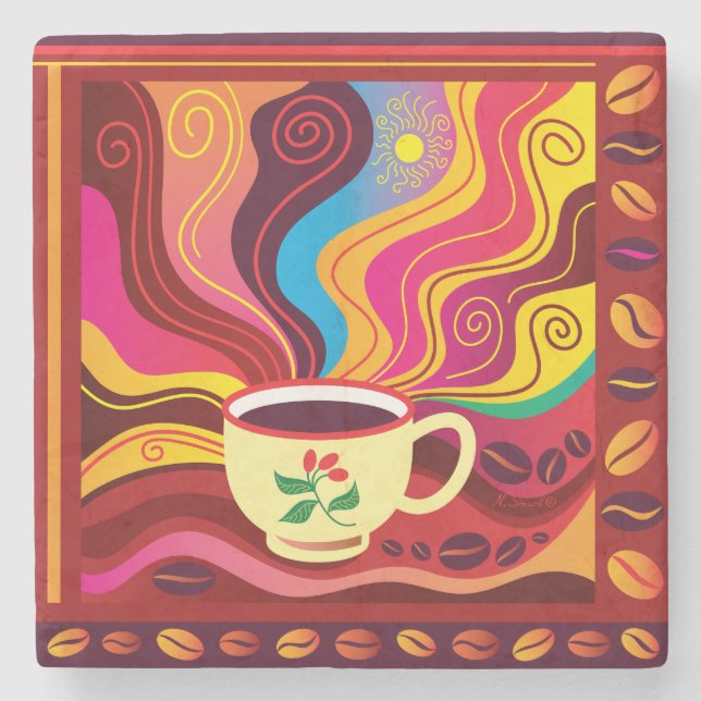 Dampfende Kaffeetasse Muster Steinuntersetzer (Vorderseite)