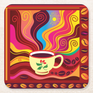 Dampfende Tasse Kaffee Muster Rechteckiger Pappuntersetzer