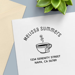Dampfende Tasse Tee Anschrift Permastempel