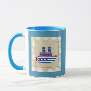 Dampfer mit Propeller und blauen Smokestacks Tasse
