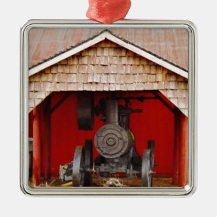 Dampfgetriebene Antiquität Traktor Silbernes Ornament