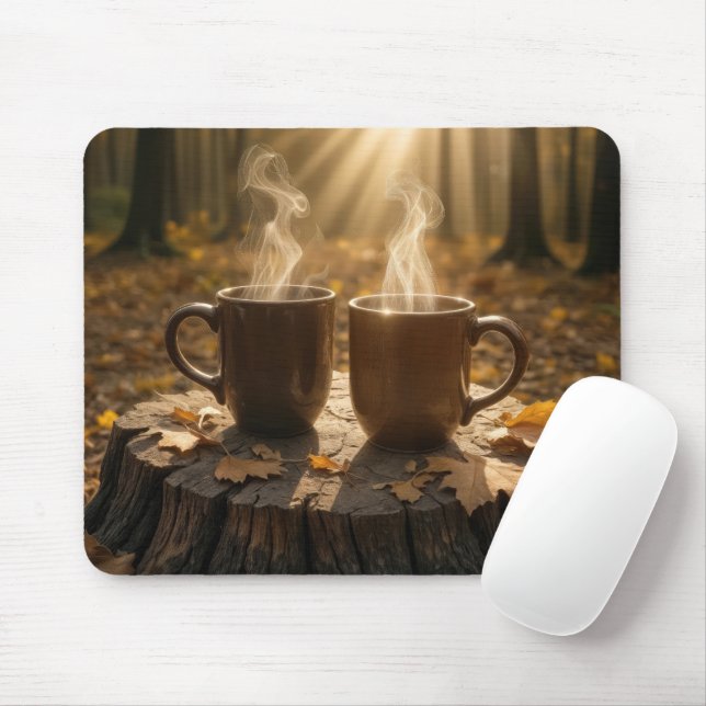 Dampfkaffeemübel auf einem Baumstumpf im Herbst Mousepad (Mit Mouse)