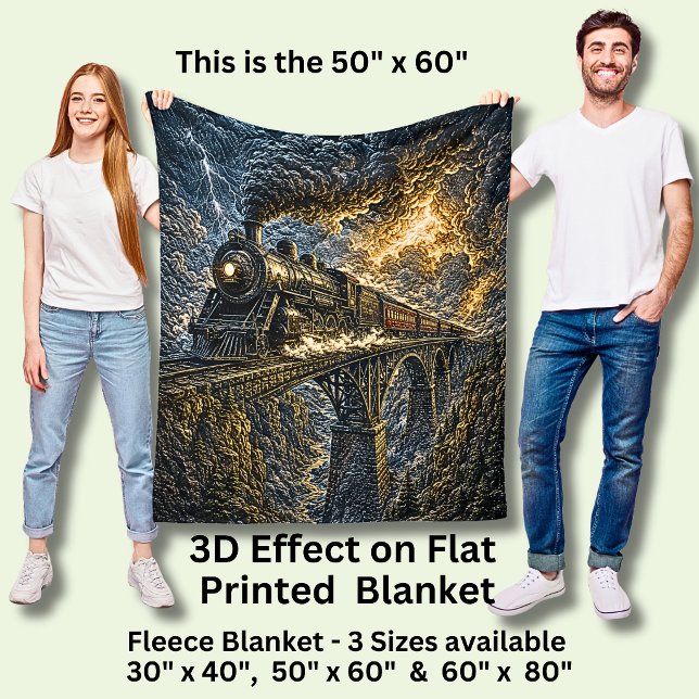 Dampflok auf einer Brücke (3D-Effekt) Fleece-Decke Fleecedecke (Von Creator hochgeladen)