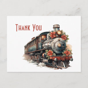 Dampflok im Retro-Weihnachtsstil - Danke Postkarte