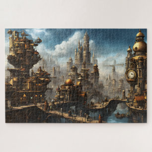 Dampflok-Stadt mit Uhr Puzzle