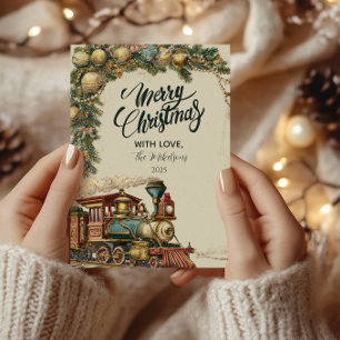 Dampflok-Weihnachten im Retro-Stil Feiertagskarte