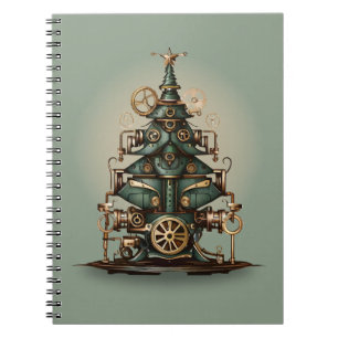 Dampflok-Weihnachtsbaum im Vintage-Retro-Stil Notizblock